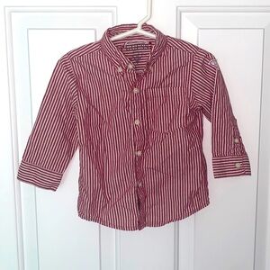 Guess Red/White Striped Button Down Shirt with Chest Pocket - 18M